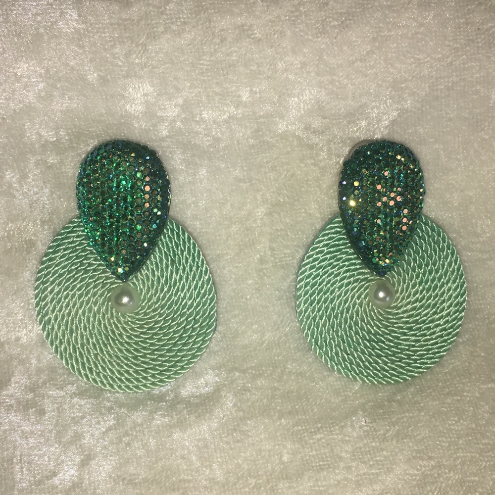 NEW Handmade Aqua Iridescent Rope Earrings NWOT